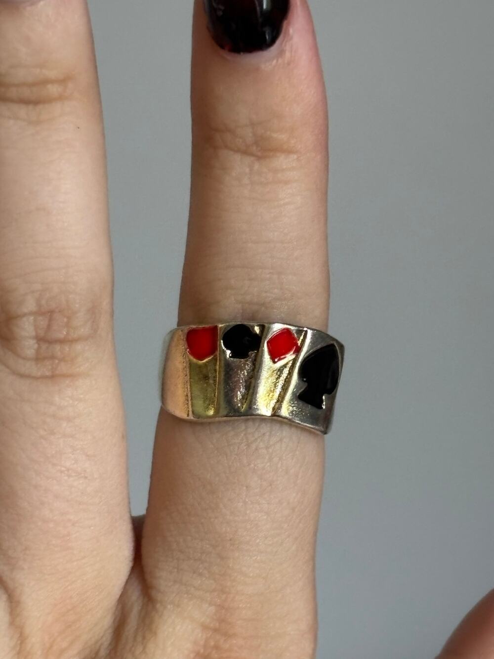 Silver-Tone Playing Card Ring Size 7.5